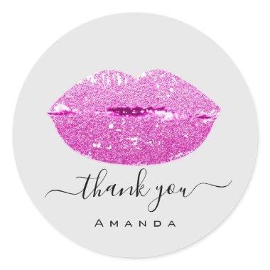 Thank Name Sweet16th Bridal Pink Gray Kiss Lips Classic Round Sticker