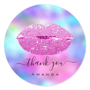 Thank Name Sweet16th Bridal Pink Holographic Lips Classic Round Sticker