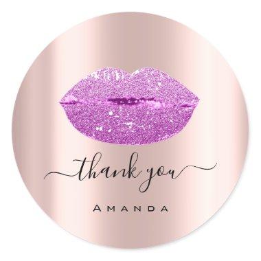 Thank Name Sweet16th Bridal Pink Purple Lips Classic Round Sticker