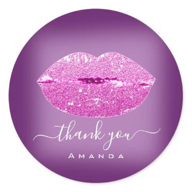 Thank Name Sweet16th Bridal Pink Violet Lips Classic Round Sticker