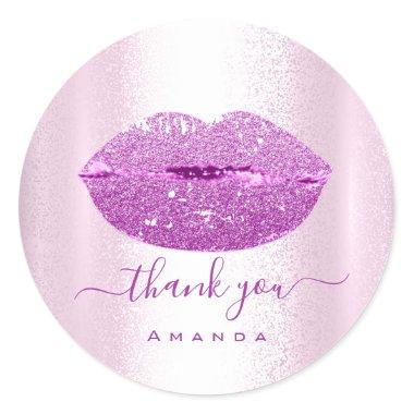 Thank Name Sweet16th. Purple Glitter VIP Kiss Lips Classic Round Sticker