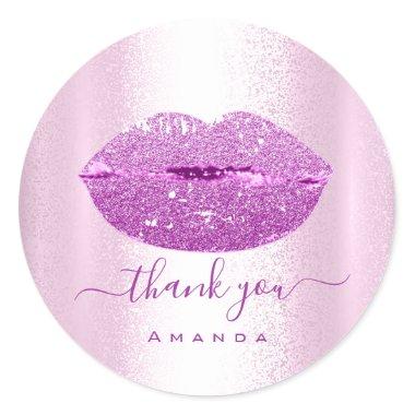 Thank Name Sweet16th. Purple GlitterPink Kiss Lips Classic Round Sticker