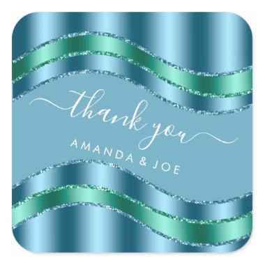 Thank Name Sweet 16th Bridal Shower Blue Green Square Sticker