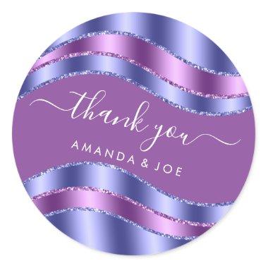 Thank Name Sweet 16th Bridal Shower Blue Purple Classic Round Sticker