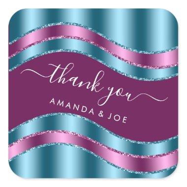 Thank Name Sweet 16th Bridal Shower Blue Purple Square Sticker