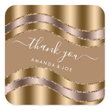 Thank Name Sweet 16th Bridal Shower Gold Beige Square Sticker