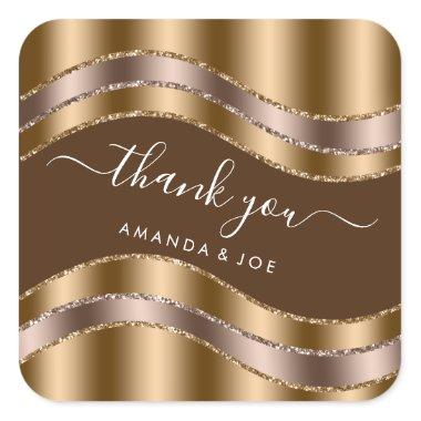 Thank Name Sweet 16th Bridal Shower Gold Brown Square Sticker