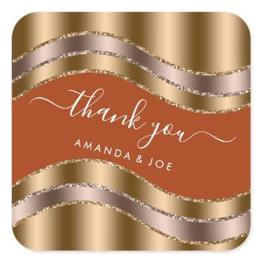 Thank Name Sweet 16th Bridal Shower Gold Mustard Square Sticker