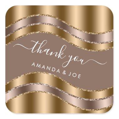 Thank Name Sweet 16th Bridal Shower Gold Rose Brow Square Sticker