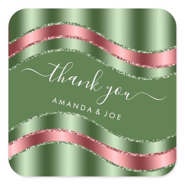Thank Name Sweet 16th Bridal Shower Greenery Square Sticker