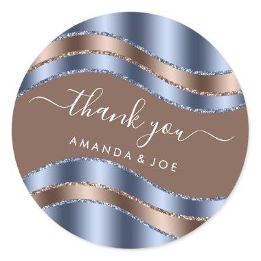 Thank Name Sweet 16th Bridal Shower Rose Blue Classic Round Sticker