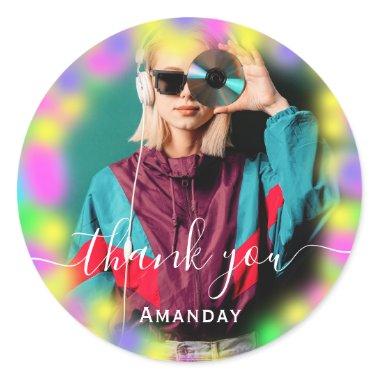 Thank Photo Neon Pink DJ Party Music Production CD Classic Round Sticker