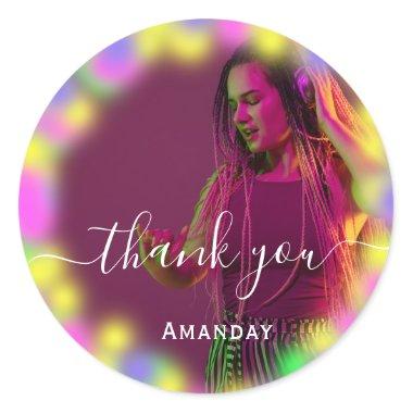 Thank Photo Neon Pink Holographic Singer Music Classic Round Sticker