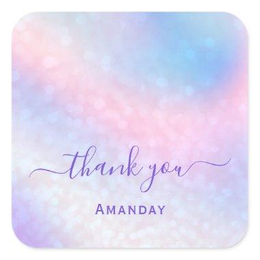 Thank Pink Holograph Bridal Sweet 16th Graduate Square Sticker