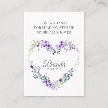 Thank Purple Floral Heart for Bridal Shower Name Business Invitations
