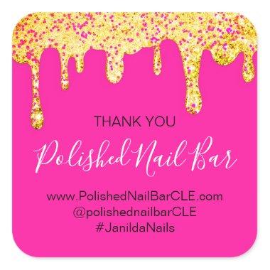 Thank Shopping Boutique Nails Butter Hot Pink Gold Square Sticker