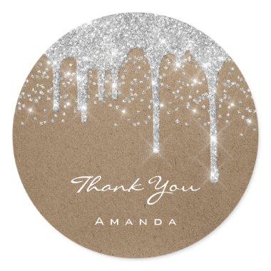 Thank Sweet 16th Bridal Wedding Paper Kraft Drips Classic Round Sticker