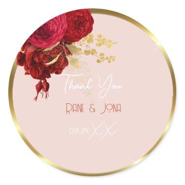 Thank Wedding Favor Bridal Sweet16th Gold Rose Classic Round Sticker