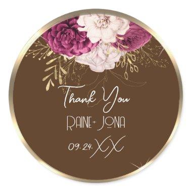 Thank Wedding Favor Bridal Sweet 16th Gold Brown Classic Round Sticker