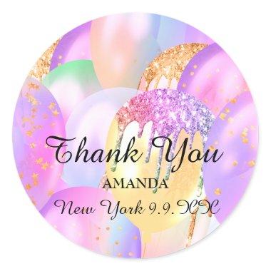 Thank You Baby Shower Sweet16th Balloon Pink Classic Round Sticker