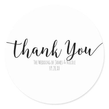 Thank You Black Script Type Elegant Favor Classic Round Sticker