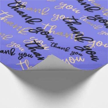 Thank You Blue Illy Gold Caligraphy Script Wrapping Paper