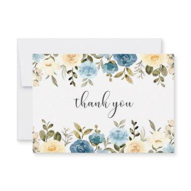 Thank You Blue Watercolor Floral Blank Note