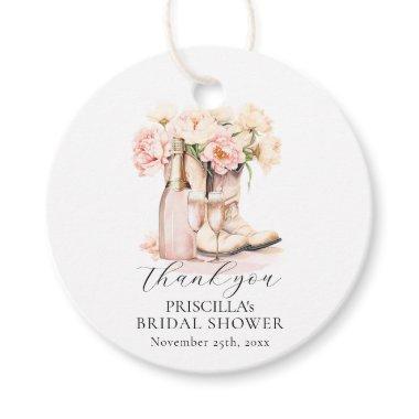 Thank you Boots Bubbly Western Peony BRIDAL SHOWER Favor Tags
