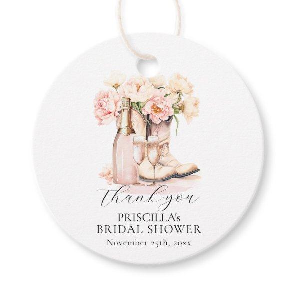 Thank you Boots Bubbly Western Peony BRIDAL SHOWER Favor Tags