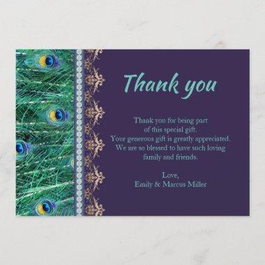 Thank you Invitations peacock rhinestone purple
