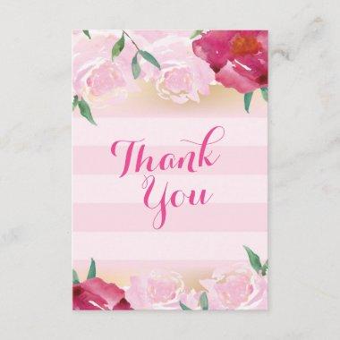 Thank You Invitations Pink Flowers & Stripes