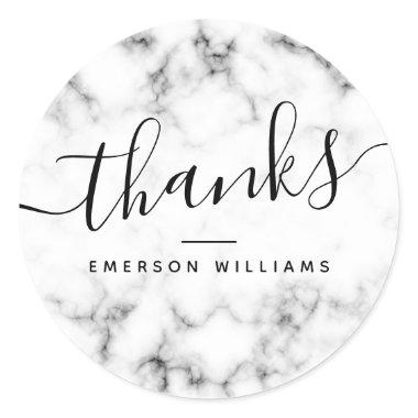 Thank you classy white marble classic round sticker