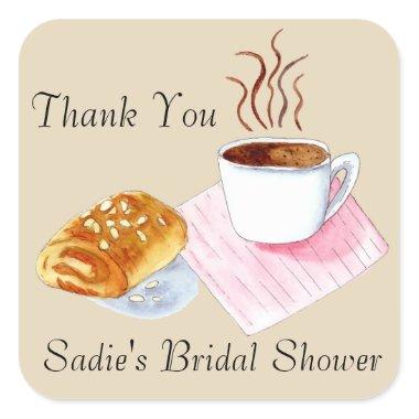Thank You Coffee With Almond Croissant Shower Square Sticker