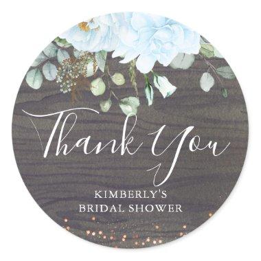 Thank You Dusty Blue Flowers Rustic Bridal Shower Classic Round Sticker