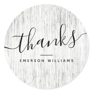 Thank you elegant gray wood grain classic round sticker