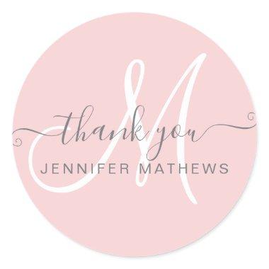 Thank You Elegant Typography Chic Blush Pink Classic Round Sticker