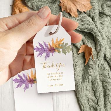 Thank You Fall Foliage Elegant Gold Script Gift Tags