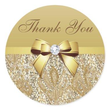 Thank You Faux Gold Sequins Bow Diamond Classic Round Sticker