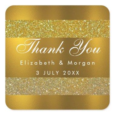 Thank You Faux Gold Sequins Bow Diamond Square Sticker