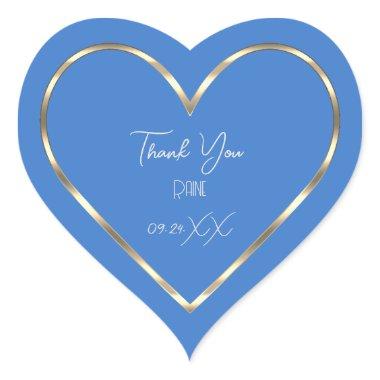 Thank You Favor Blue Golden Heart Bridal Heart Sticker