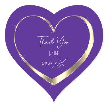 Thank You Favor Blue Royal Golden Heart Bridal Heart Sticker