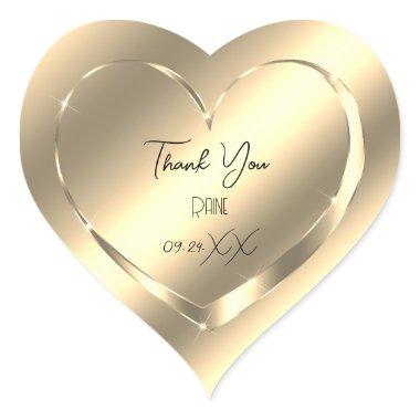 Thank You Favor Faux Gold Heart Bridal Sweet 16th Heart Sticker