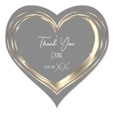 Thank You Favor Gold Heart Bridal Wedding Gray Heart Sticker
