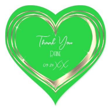 Thank You Favor Gold Heart Bridal Wedding Green Heart Sticker