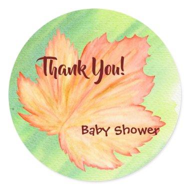 Thank You Favor. Orange maple leaf. Watercolor Classic Round Sticker