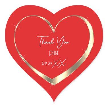 Thank You Favor Red Golden Heart Bridal Sweet16th Heart Sticker