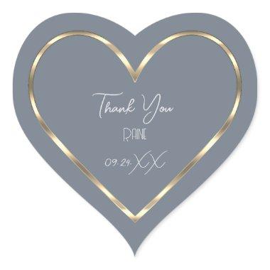 Thank You Favor Smoky Blue Golden Heart Bridal Heart Sticker