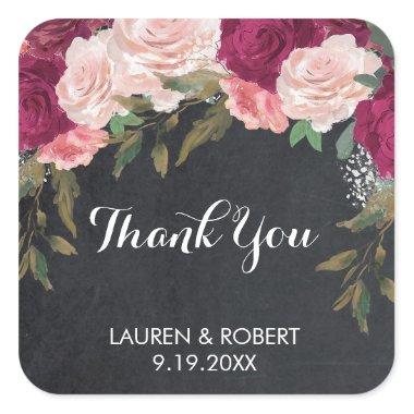 thank you favor stickers burgundy pink floral