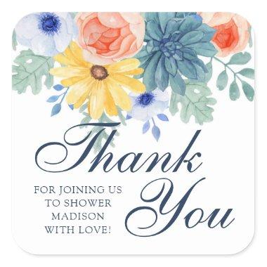 Thank You Floral Succulent Macaron Bridal Shower Square Sticker