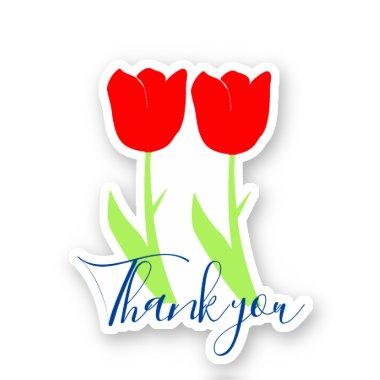 Thank you Floral Tulips Red Flowers Bouquet Small Sticker